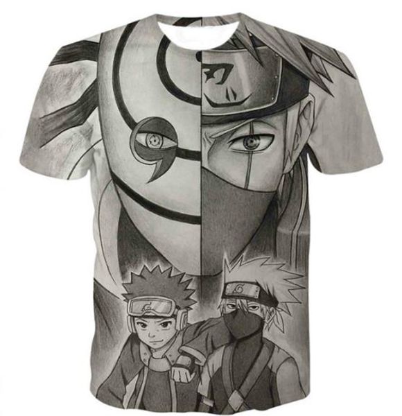 

men designer naruto anime t-shirts causal o-neck short sleeved loose tees fashion cartoon print tees men clothing, White;black