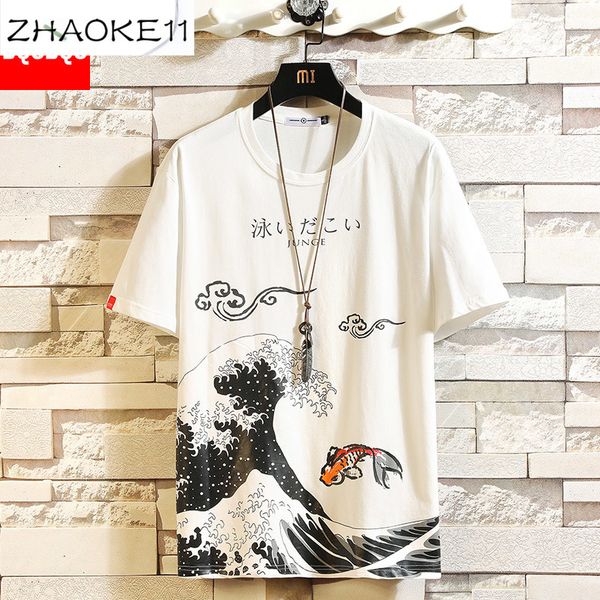 

funny anime print oversized men t shirt hip-hop cotton t-shirt o-neck summer japanese male causal tshirts 5xl fashion loose tees, White;black