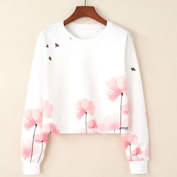 

harajuku sweatshirt hoodies autumn 2018 women streetwear pink floral print hoodie woman clothes moletom feminino, Black