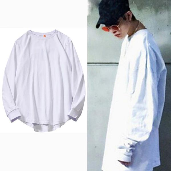 

solid cotton long sleeve t-shirt men women tshirt harajuku punk oversized t shirt tee streetwear hip hop clothing plus size, White;black