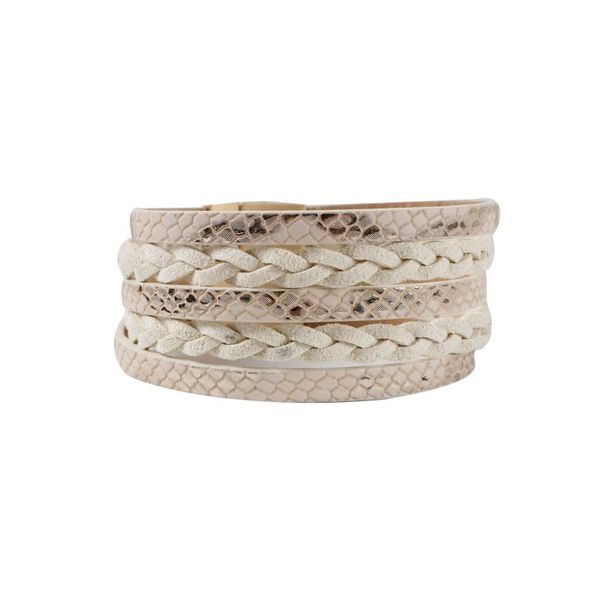 

pu leather snakeskin pattern suede hand-woven bracelet magnet buckle fashion ladies jewelry bracelet party gift, Black