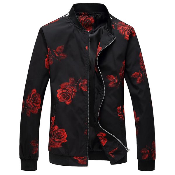 

spring autumn bomber jacket men floral printed fashion slim fit mens casual jackets long sleeve mens windbreaker coat male m-6xl, Black;brown