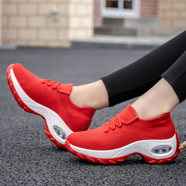 

2020 platform sneakers women flats breathable casual shoes flats 6 colors wedges sneakers for women mesh sock zapatos de mujer, Black