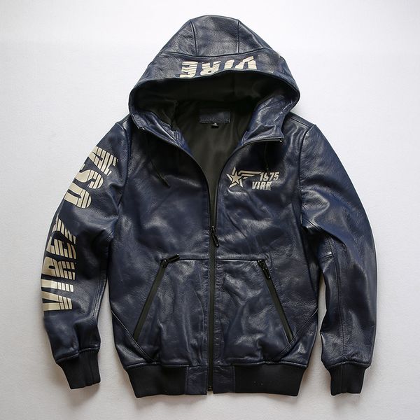 

dhl men's genuine leather hooded jackets autumn winter sheepskin leather baseball jacket large size warm coat, Black