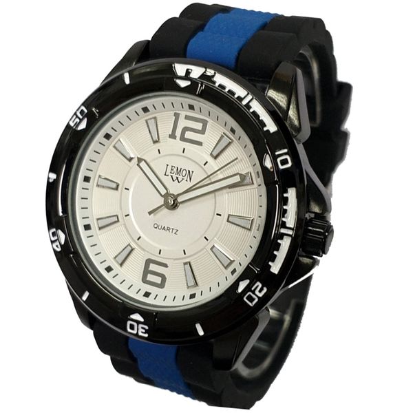 

japan 2035 quartz movement men watch ips watches water resistant silicone black with blue band fashion watch, Slivery;brown