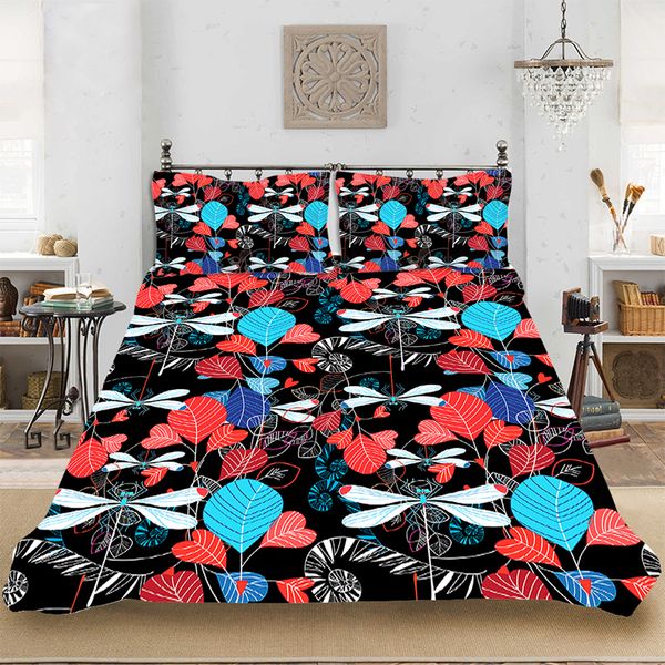 

animal flowers trees pattern color dragonfly bedding set bedclothes include duvet cover pillowcase print home textile bed linens