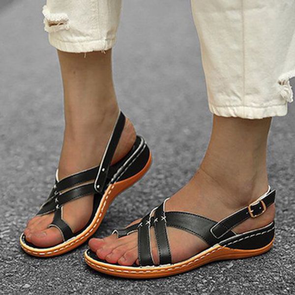 

2020 new simple women's shoes sandals forest retro literary fresh cross-belt beach shoes, Black