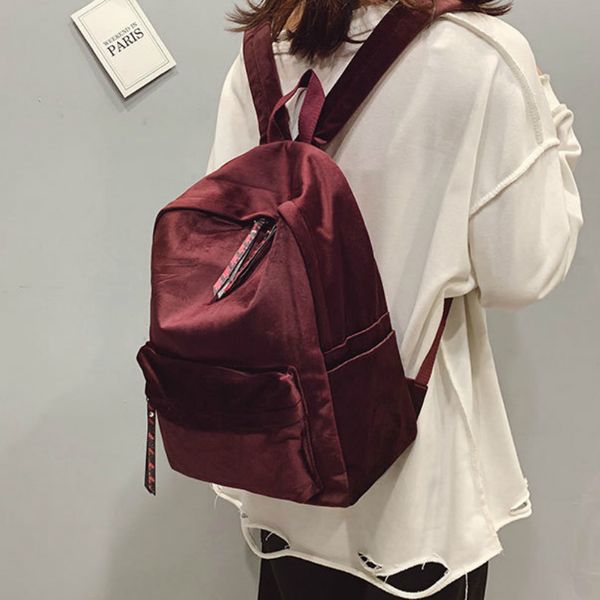 

new 2020 velvet backpack velvet solid color school bag campus backpack women