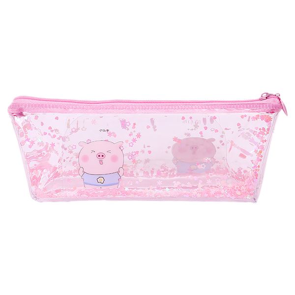 

1pc pencil case pig quicksand oil pvc school pencil box case bag school supplies stationery