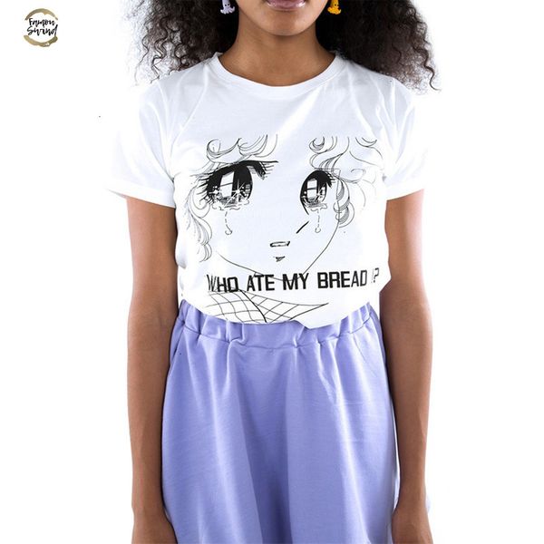 

who ate my bread tee shirt women harajuku cute girls tears printed t shirt lady xl plus wmt176, White