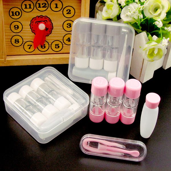 

3pairs rgp contact lens case for women travel easy take lenses box colorful eyewear protector container, Silver