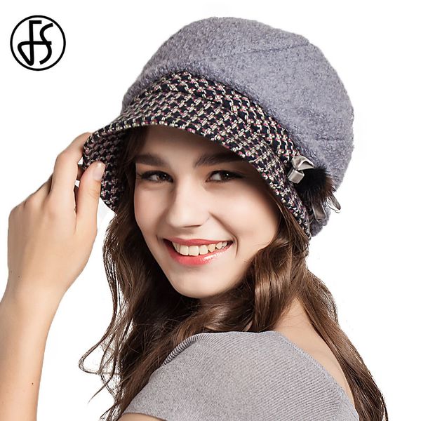 

fs lady hat autumn winter elegant wool fedora hats gray orange camel women warm cap felt floppy foldable cap bucket caps, Blue;gray