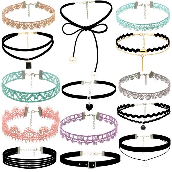 

14 pieces choker necklace for women fashion necklace multiple layers pendant long necklaces boho jewelry, Silver