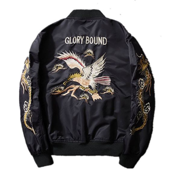 

men jacket nice voguemens stand collar jackets and coats men fashion embroidery eagle outwear male costume, Black;brown