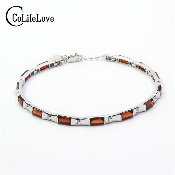 

simple design silver gemstone bracelet 13 pcs natural wine red garnet bracelet solid 925 silver garnet romantic gift, Golden;silver