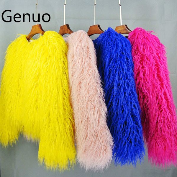 

faux fur coat korean faux wool women coat fur korean solid color wool women jacket, Black