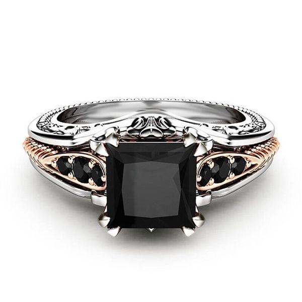 Carve Flower Black Diamond Ring Band Finger Square Stone Hochzeit Verlobungsringe für Frauen Modeschmuck Venlentine Geschenk wird und sandig