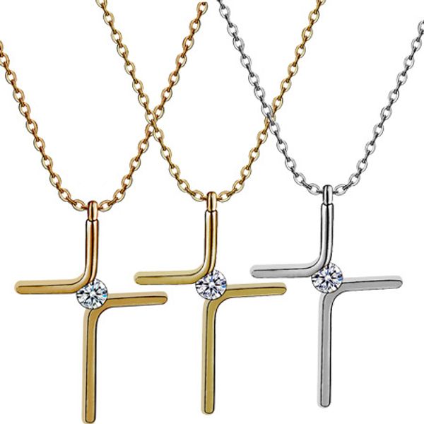

stainless steel cross pendant new simple necklace pendant titanium steel plating three color clavicle chain pendant, Bronze;silver