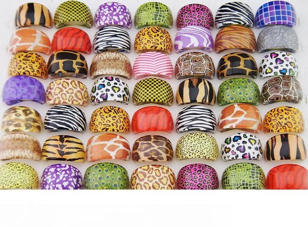 

wholesale fashion multicolored pink purple leopard tiger pattern resin platsic rings for women jewelry bulk lots lr411, Silver