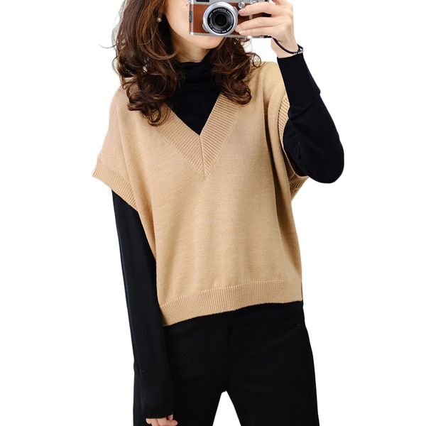 

women's sleeveless waistcoat 2019 spring new women's knit wool big v-neck vest drop shoulder long tail all match female swaeter, White;black