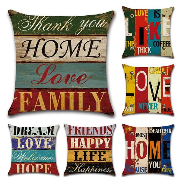 

vintage mediterranean hand-painted letters 45*45cm cushion cover linen throw pillow car home decoration decorative pillowcase