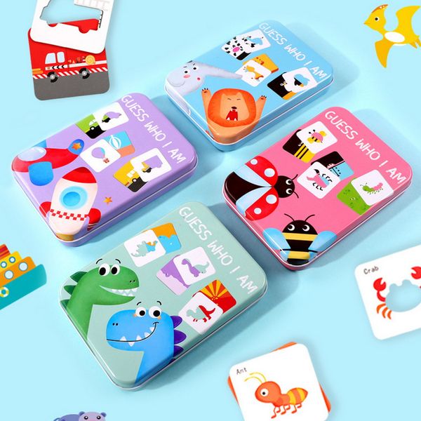 

oeak infant early educational game toys puzzle card 1 set baby kids cartoon cognition puzzles toys iron box cards matching