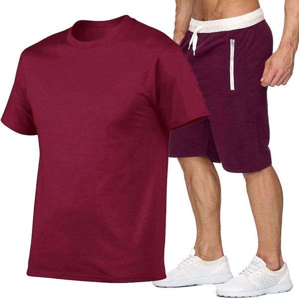 

sports suit men's suit two piece crew neck sports + shorts summer men's t-shirt shorts casual sportswear clothing, Gray