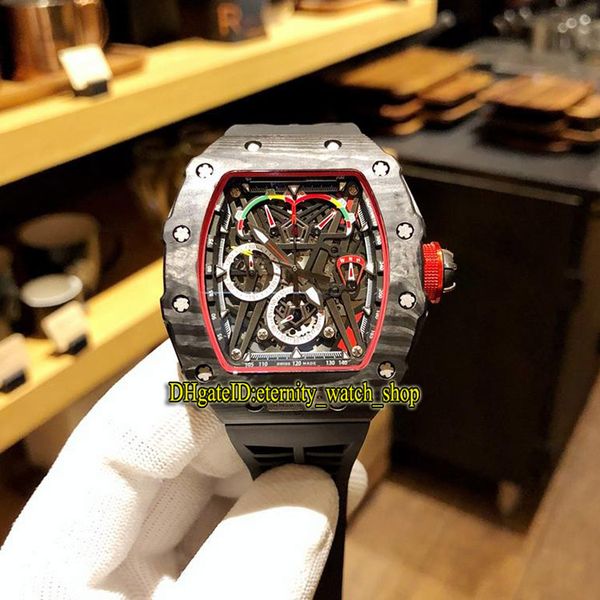 

Luxry RM 50-03/01 McLaren F1 Skeleton Dial Japan VK Quartz Chronograph Movement RM50-03 Mens Watch Black Carbon Fiber Case Red Rubber Strap