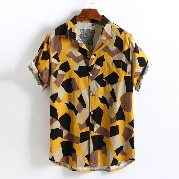 

mens printed hawaiian cotton linen loose short sleeve casual buttons shirt plus size beach causal shirts retro shirt men clothes, White;black