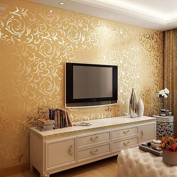 Papel de parede da folha de ouro de alta qualidade de prata luxo Wallpaper Home Decor Modern Revestimentos 10M Metallic Vinyl Glitter