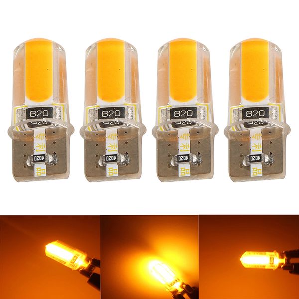 

4pcs/lots t10 194 168 w5w cob led car canbus silica width light bulb amber