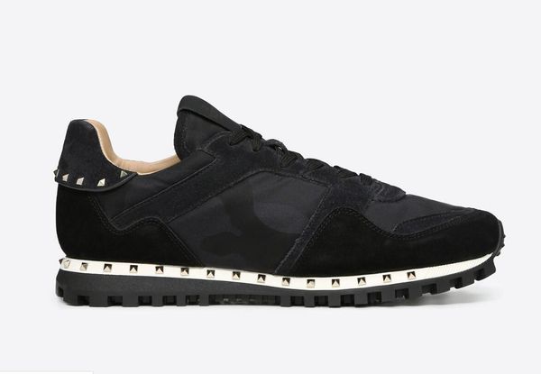 

original box] 2017 luxury designer rock stud sneaker shoes women,men casual shoes rock runner trainer party wedding shoes, Black