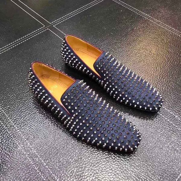 

italy handmade shoes red bottom oxfords men's business flat loafers shoe rollerball spiked flat nude black suede with spikes