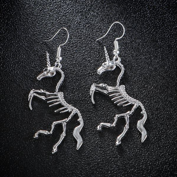 

new punk unicorn earrings unicorn horse pendant skeleton drop dangle earrings wholesale fashion jewelry for women party, Silver