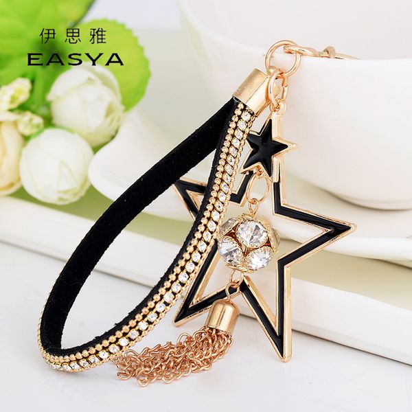 

new fashion rhinestone crystal star key chain chain tassel pendant key ring exquisite car accessories women's bag charm gift, Silver