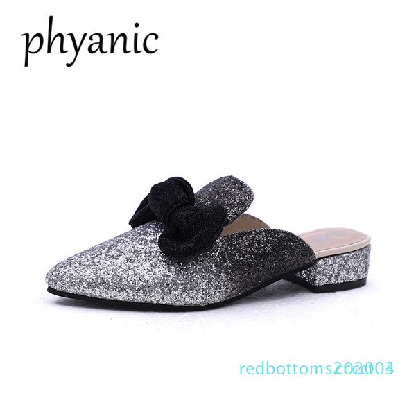 

phyanic drop shipping 2018 new summer bling gitter boetie women mules shoes pointed toe slippers women fashion wedding shoes r03, Black