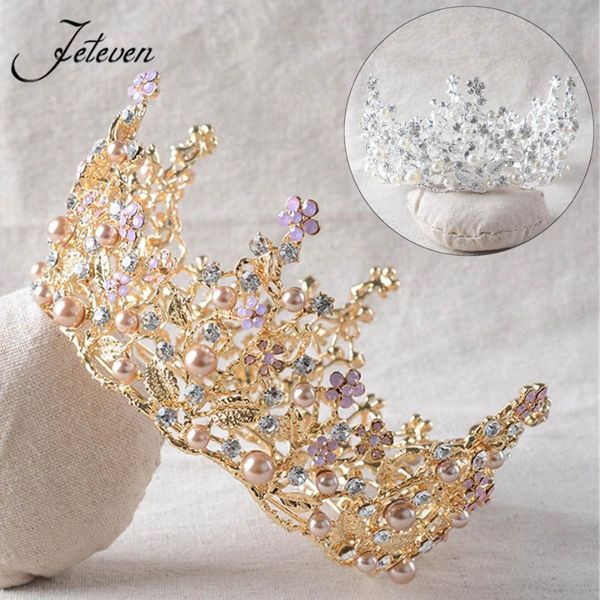 

gold/silver alloy rhinestone pearl round flower crown bride wedding model party jewelry women hair jewelry headband tiara crown, Golden;white