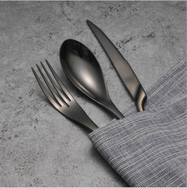 

black cutlery set stainless steel western food tableware fork steak knife dinnerware
