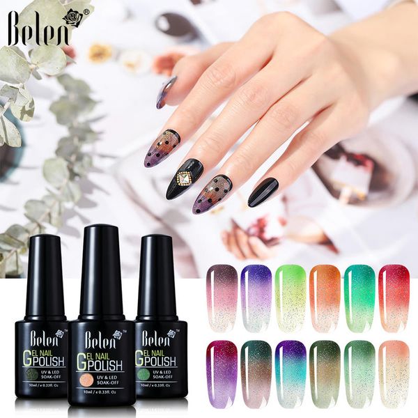 

belen 10ml neon temperature change gel nail polish glitter soak off uv led nail temperature soak off uv gel varnish, Red;pink