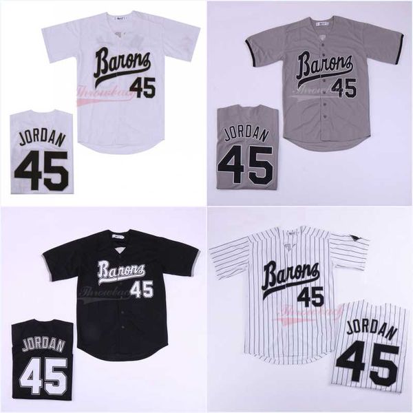 

Michael 45# Men Birmingham Barons Jerseys Button Down Movie Black White Grey stitched Movie Baseball Jersey Free Shipping