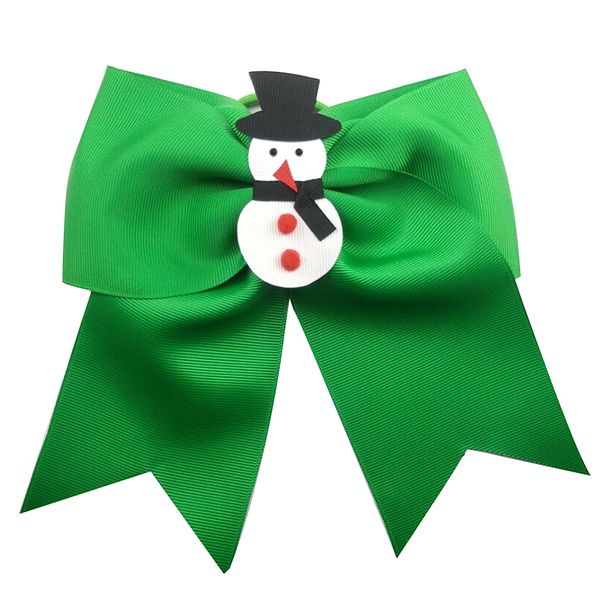 

4 pcs new 7 inch christmas cheer bows snowman elastic hair bands hair bows for kids girls accessories, Slivery;white
