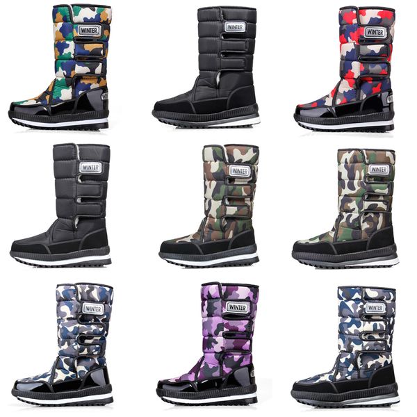 Baratos designer de moda homens mulheres botas Preto Azul Red Camo meio carregador mens botas de inverno de neve botas de plataforma à prova d'água 36-46