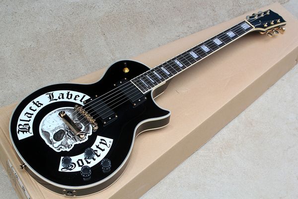 

factory custom black electric guitar with white binding,white special pattern,gold hardware,can be customized