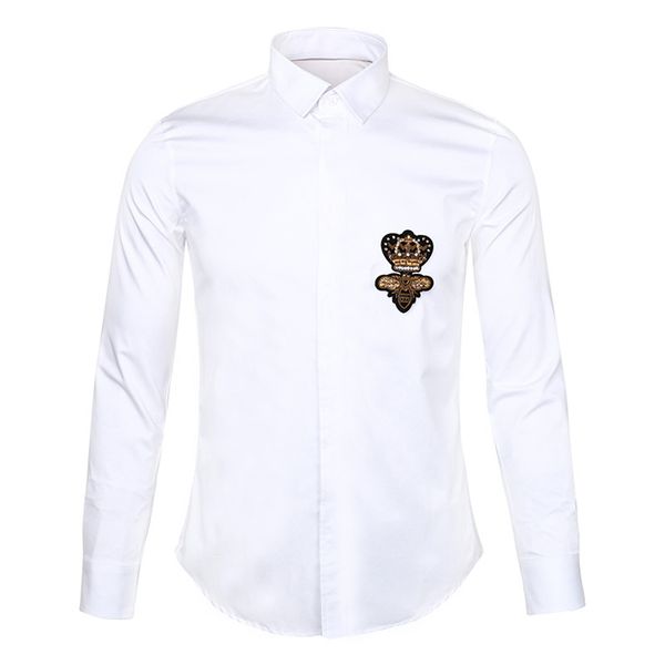 

2018 весной новая мода прибытия пчелиной корона вышивки рубашка с длинным рукавом хлопок для мужчин, White;black