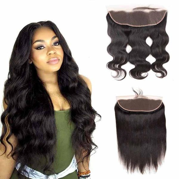 

brazilian virgin human hair 13x4 lace frontal ear to ear closure brazilian virgin human hair straight body wave part 10-20 inch, Black;brown