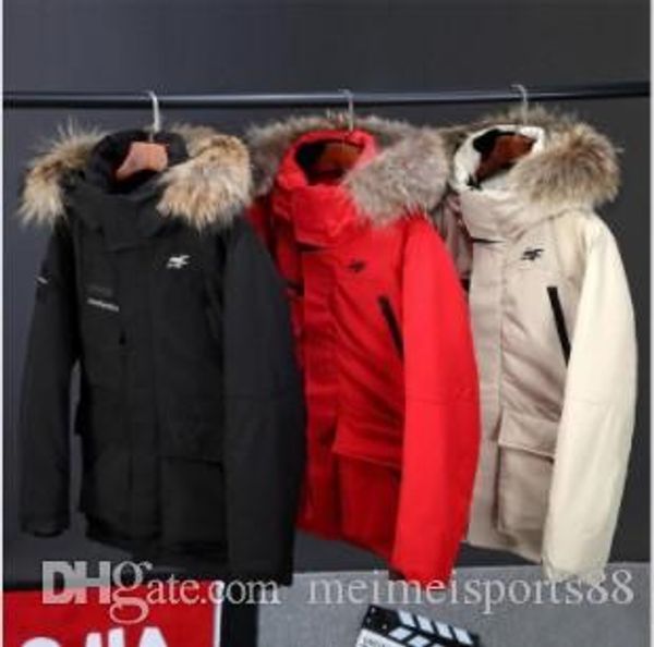 

winter jacket mens designer new fashion print mens winter jacket faux fur collar casual cotton padded jacket, Blue;black
