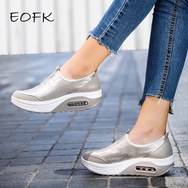 

eofk women flat platform shoes woman loafers casual women's slip on shallow swing moccasin ballet female flats zapatos de mujer, Black