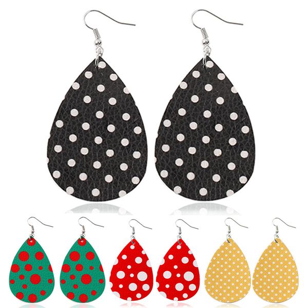

polka dots painting faux leather earrings for women sweet pots cute trendy vintage girl fashion teardrop dots earrings, Silver