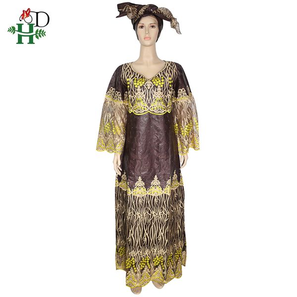 

h&d african dresses for women embroidery lace dress with head wraps south africa lady clothes bazin riche dashiki long dresses, Red