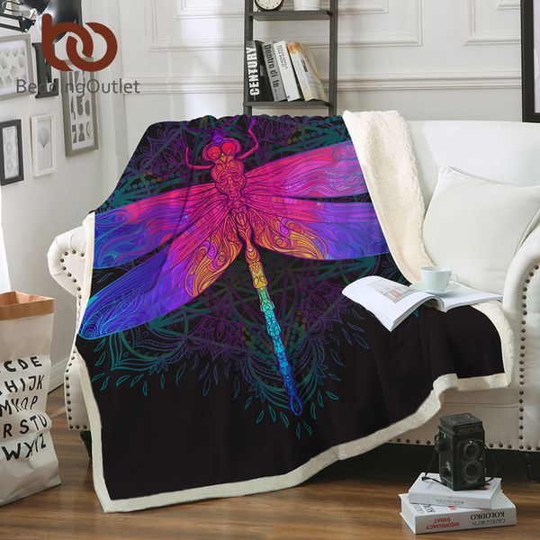 

beddingoutlet dragonfly mandala sherpa blanket colorful bedspread boho purple pink insect velvet plush beds blanket 150x200cm